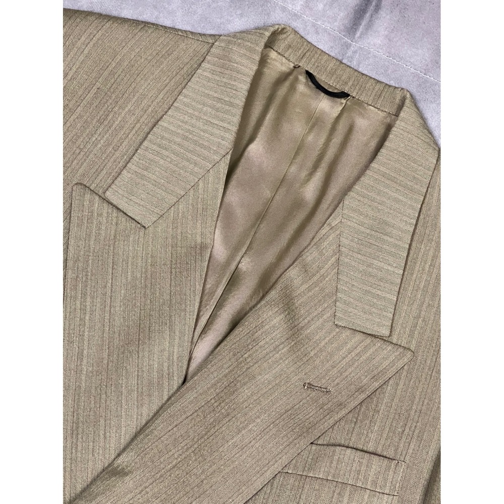 Nino Cerruti Blazer Mens 42R Tan Herringbone Double Breasted Peak Lapel